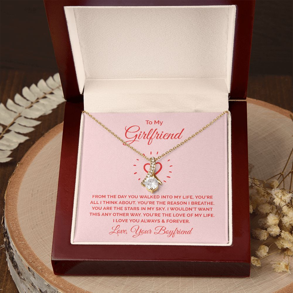 To My Girlfriend From the Day You Walked Into My Life Alluring Ribbon Necklace Message Card-Express Your Love Gifts