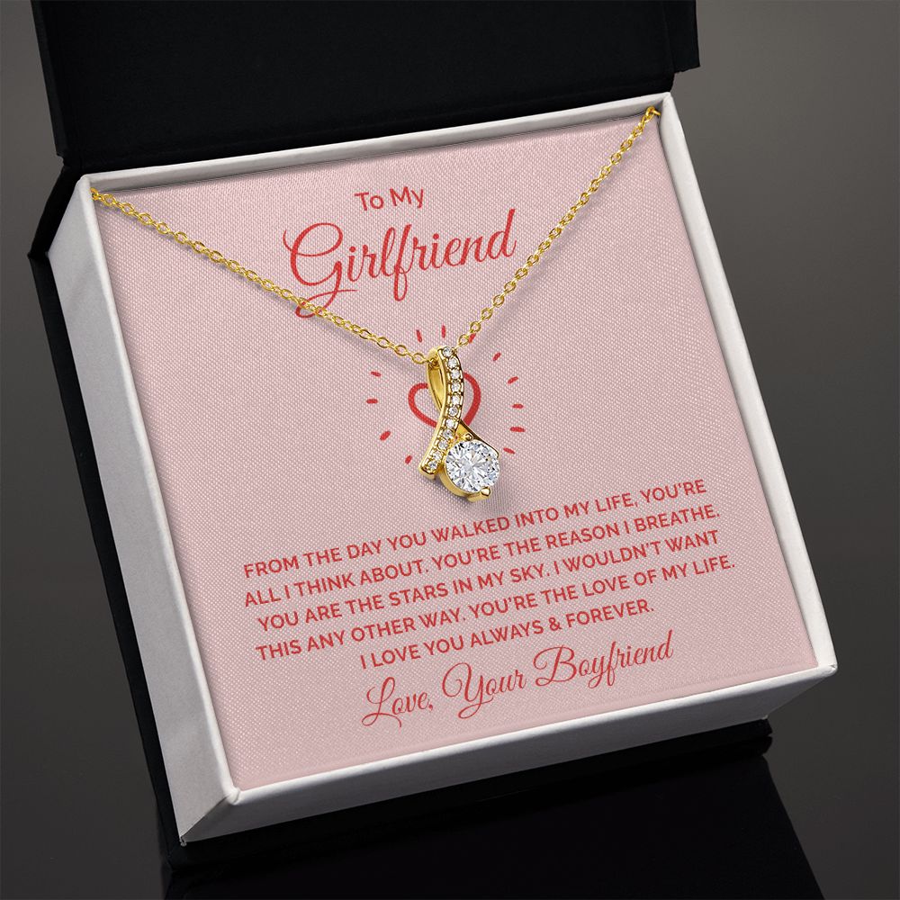 To My Girlfriend From the Day You Walked Into My Life Alluring Ribbon Necklace Message Card-Express Your Love Gifts