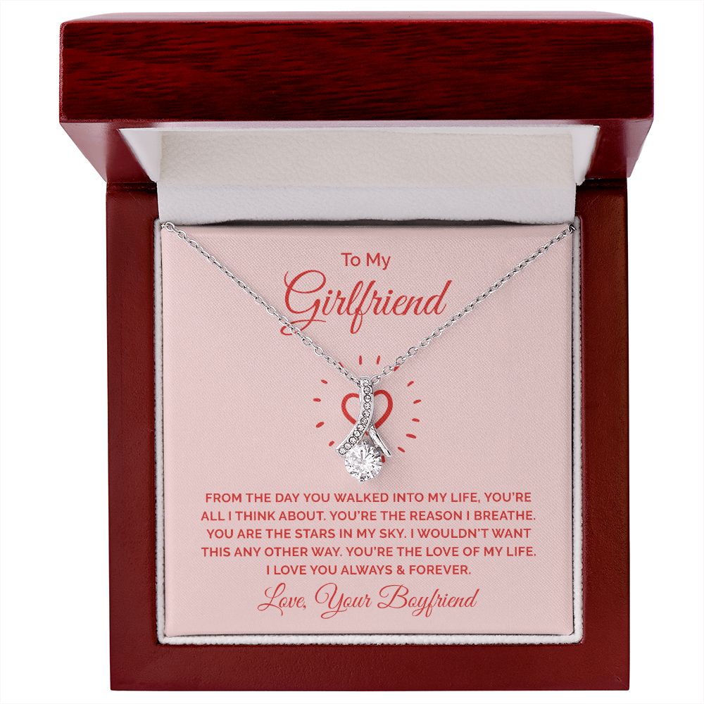 To My Girlfriend From the Day You Walked Into My Life Alluring Ribbon Necklace Message Card-Express Your Love Gifts