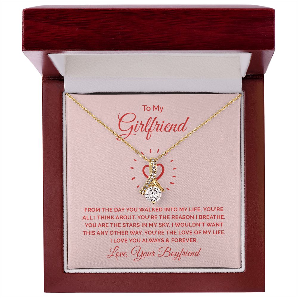 To My Girlfriend From the Day You Walked Into My Life Alluring Ribbon Necklace Message Card-Express Your Love Gifts