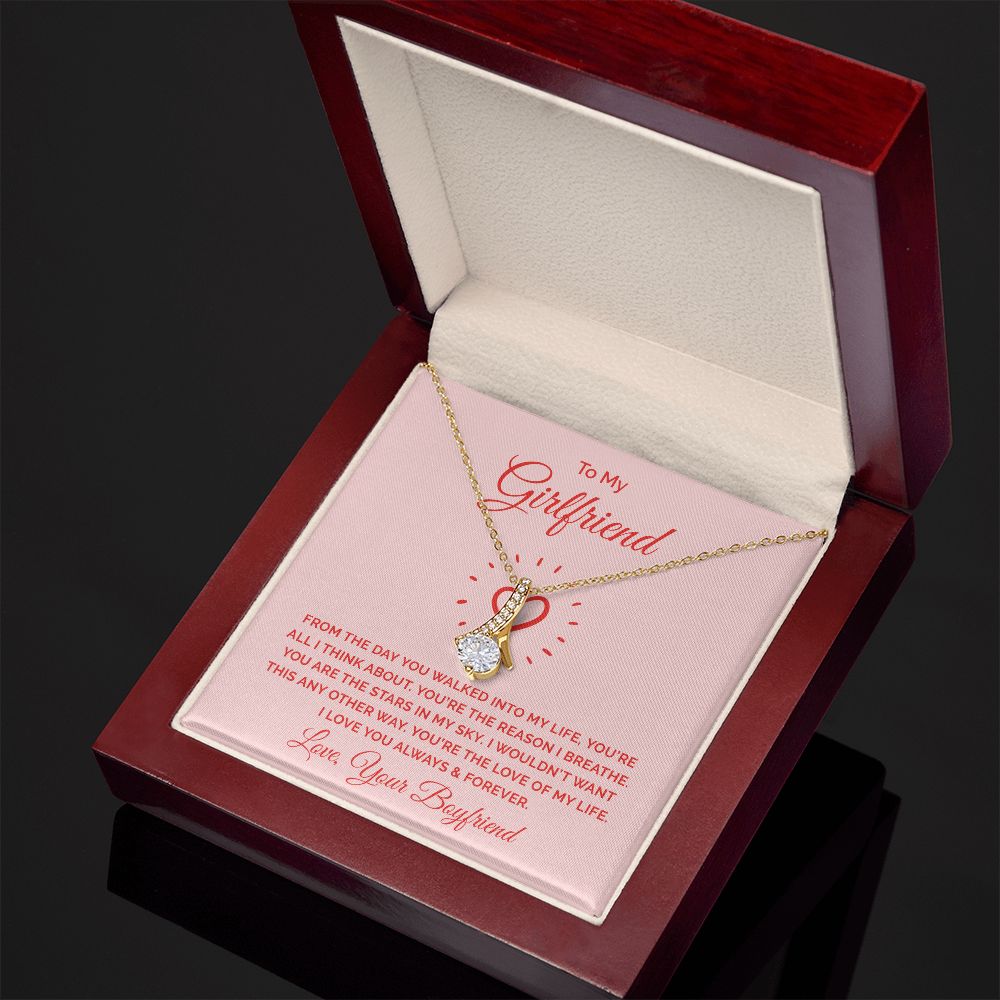 To My Girlfriend From the Day You Walked Into My Life Alluring Ribbon Necklace Message Card-Express Your Love Gifts