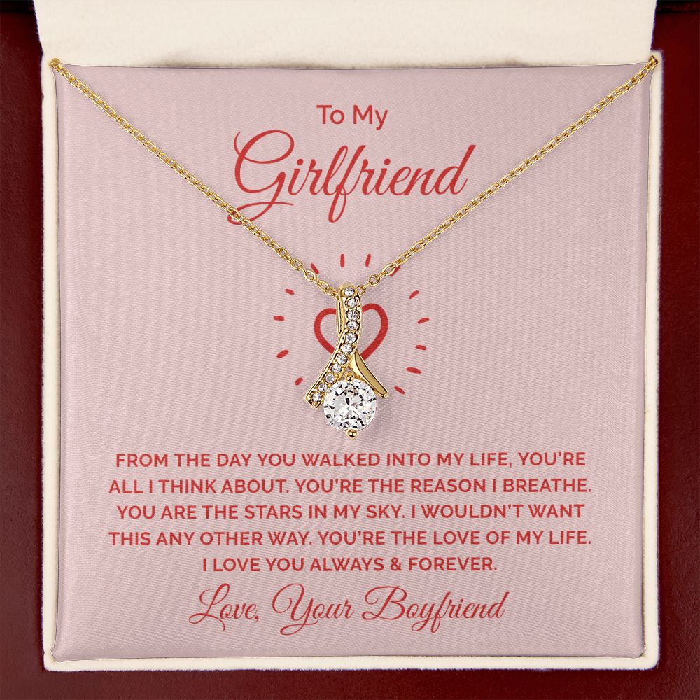 To My Girlfriend From the Day You Walked Into My Life Alluring Ribbon Necklace Message Card-Express Your Love Gifts