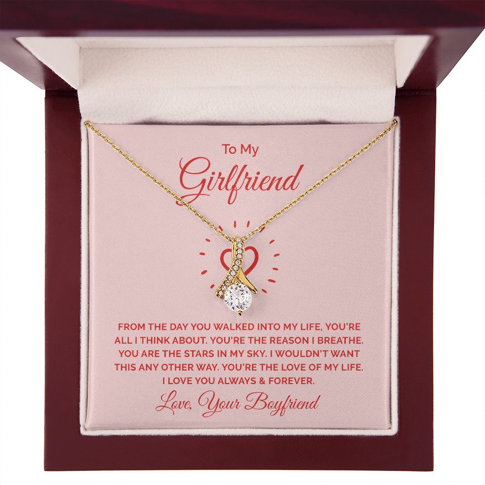 To My Girlfriend From the Day You Walked Into My Life Alluring Ribbon Necklace Message Card-Express Your Love Gifts
