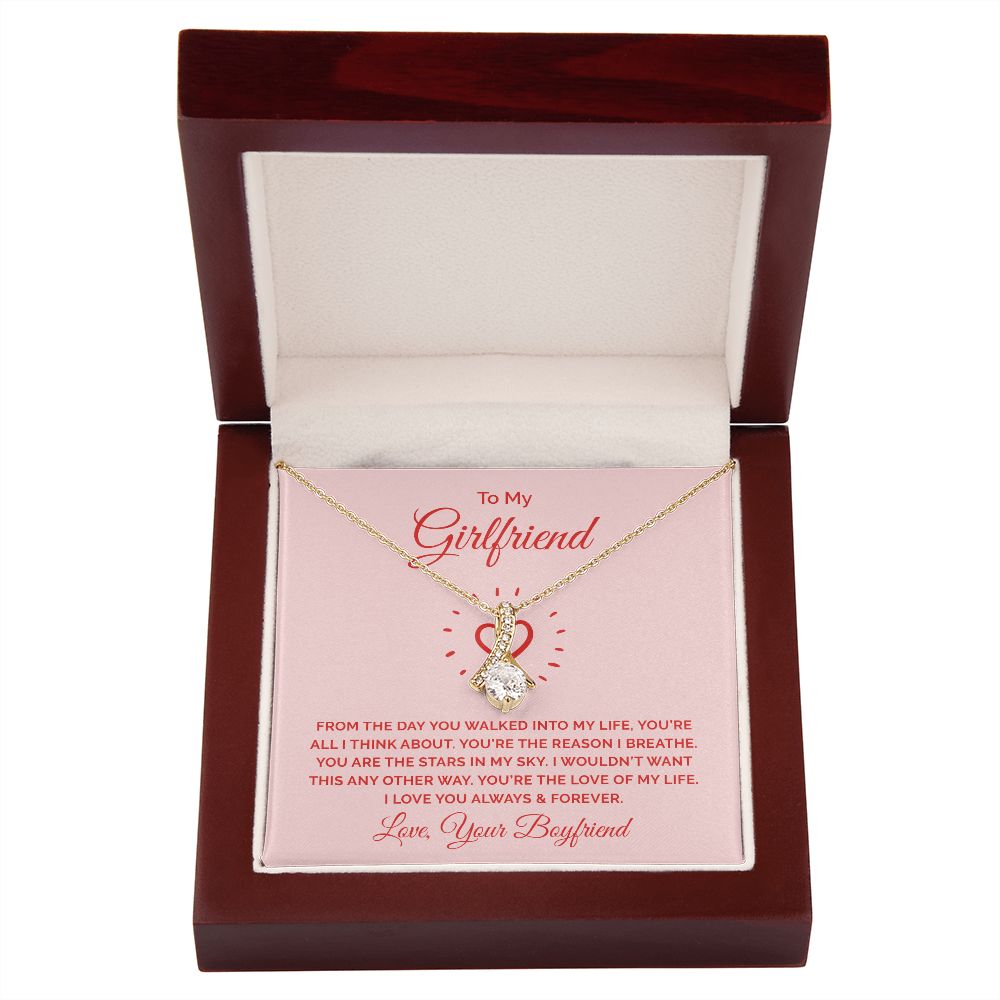 To My Girlfriend From the Day You Walked Into My Life Alluring Ribbon Necklace Message Card-Express Your Love Gifts