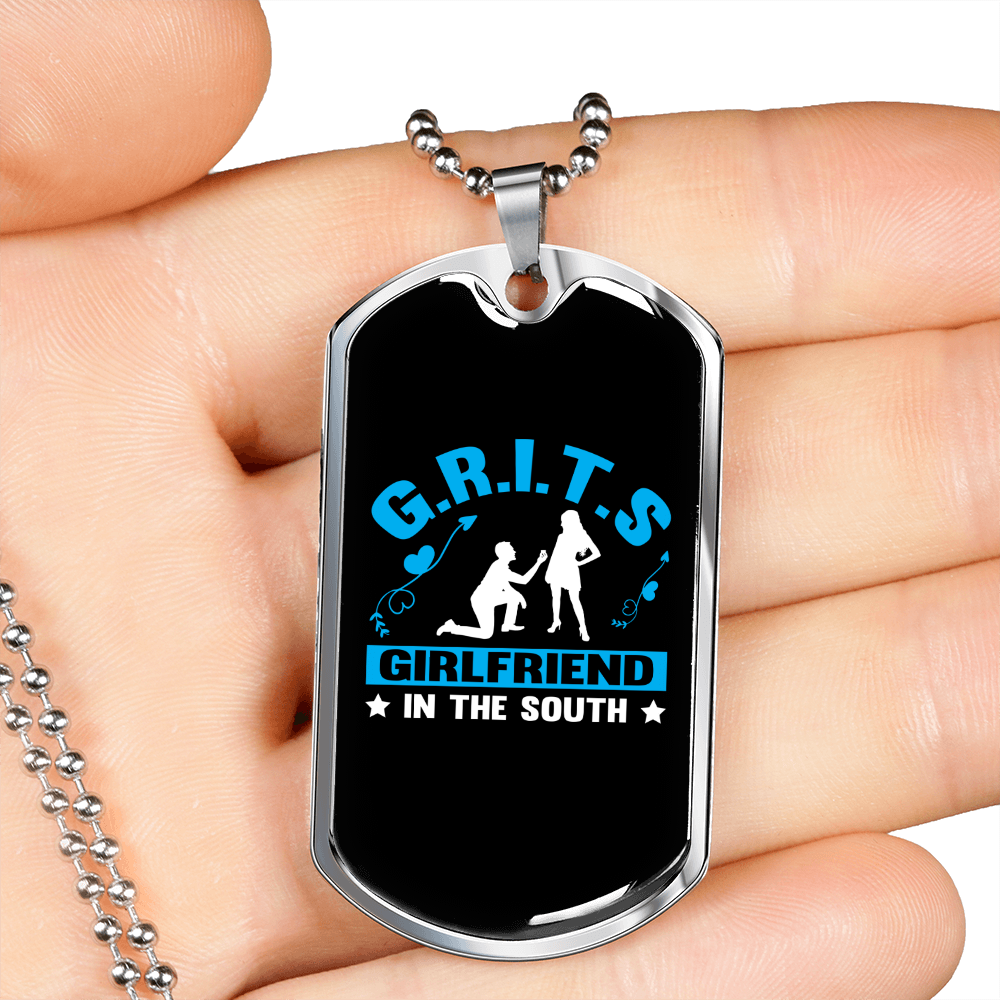 To My Girlfriend G.R.I.T.S Blue Girlfriend Necklace Stainless Steel or 18k Gold Dog Tag 24" Chain-Express Your Love Gifts