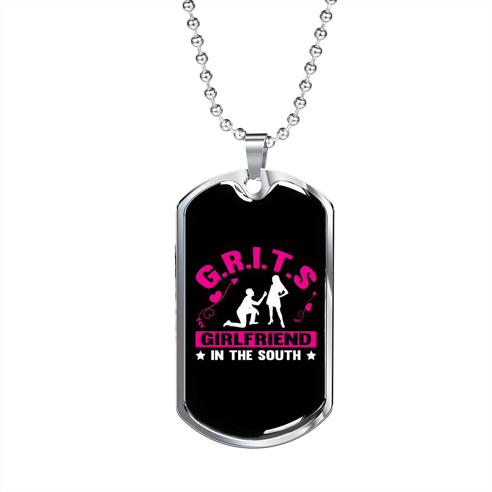 To My Girlfriend G.R.I.T.S Pink Girlfriend Necklace Stainless Steel or 18k Gold Dog Tag 24" Chain-Express Your Love Gifts