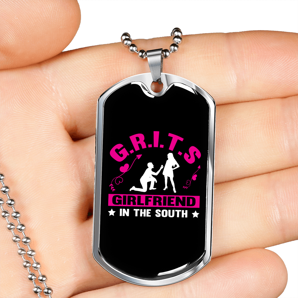 To My Girlfriend G.R.I.T.S Pink Girlfriend Necklace Stainless Steel or 18k Gold Dog Tag 24" Chain-Express Your Love Gifts