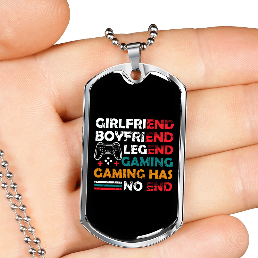 To My Girlfriend Gaming Design for Gaming Lover Girlfriend Necklace Stainless Steel or 18k Gold Dog Tag 24" Chain-Express Your Love Gifts