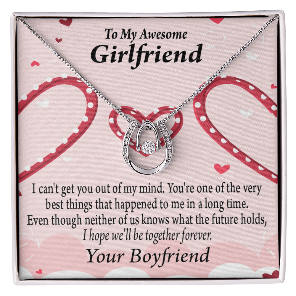 To My Girlfriend Gift We'll Be Together Forever Lucky Horseshoe Necklace Message Card 14k w CZ Crystals-Express Your Love Gifts