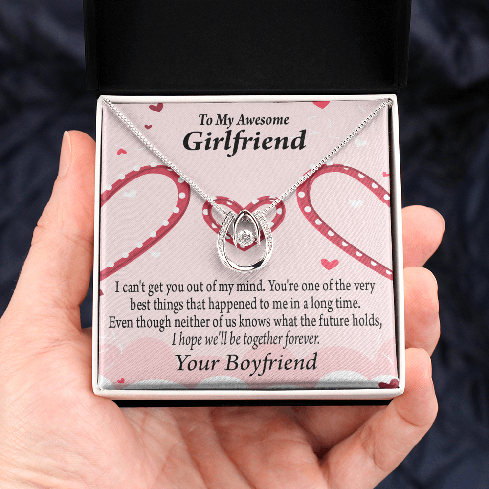 To My Girlfriend Gift We'll Be Together Forever Lucky Horseshoe Necklace Message Card 14k w CZ Crystals-Express Your Love Gifts