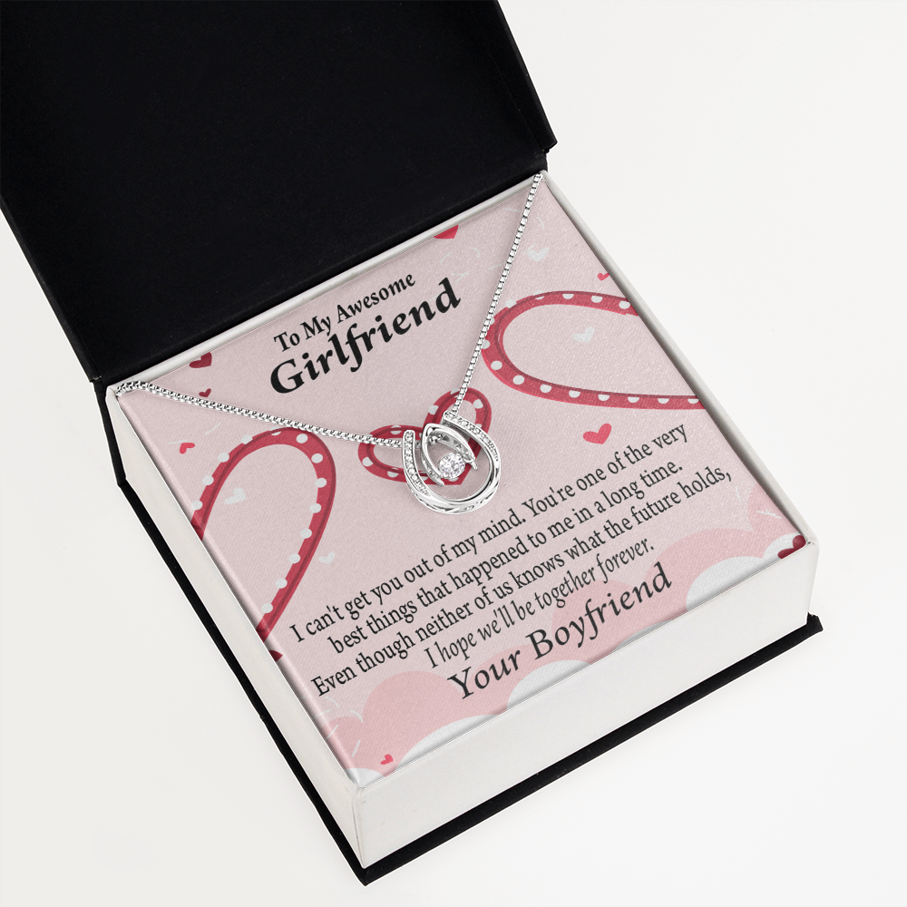 To My Girlfriend Gift We'll Be Together Forever Lucky Horseshoe Necklace Message Card 14k w CZ Crystals-Express Your Love Gifts
