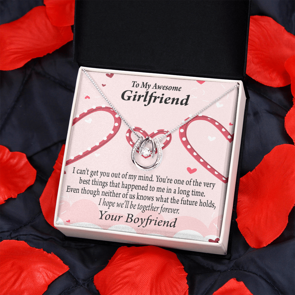To My Girlfriend Gift We'll Be Together Forever Lucky Horseshoe Necklace Message Card 14k w CZ Crystals-Express Your Love Gifts