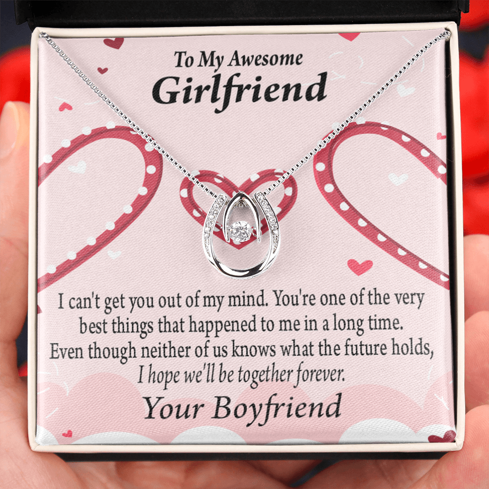 To My Girlfriend Gift We'll Be Together Forever Lucky Horseshoe Necklace Message Card 14k w CZ Crystals-Express Your Love Gifts