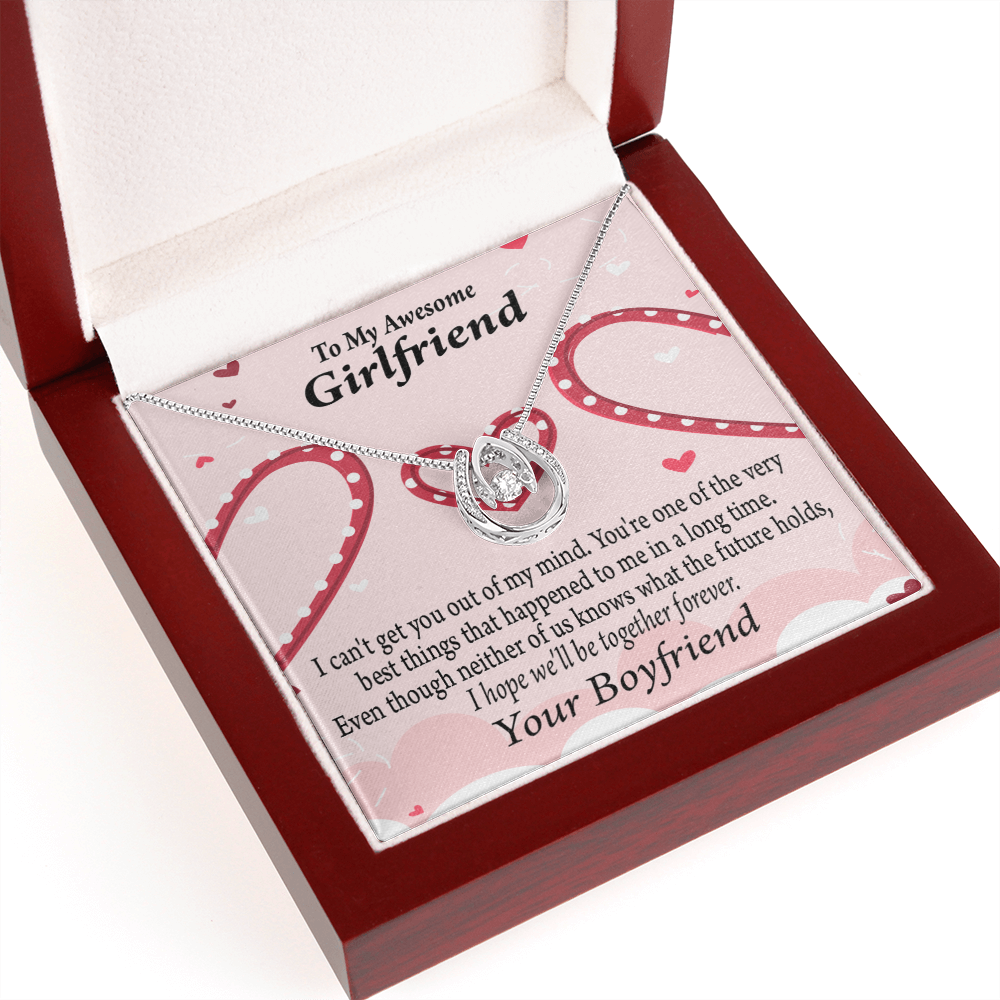 To My Girlfriend Gift We'll Be Together Forever Lucky Horseshoe Necklace Message Card 14k w CZ Crystals-Express Your Love Gifts