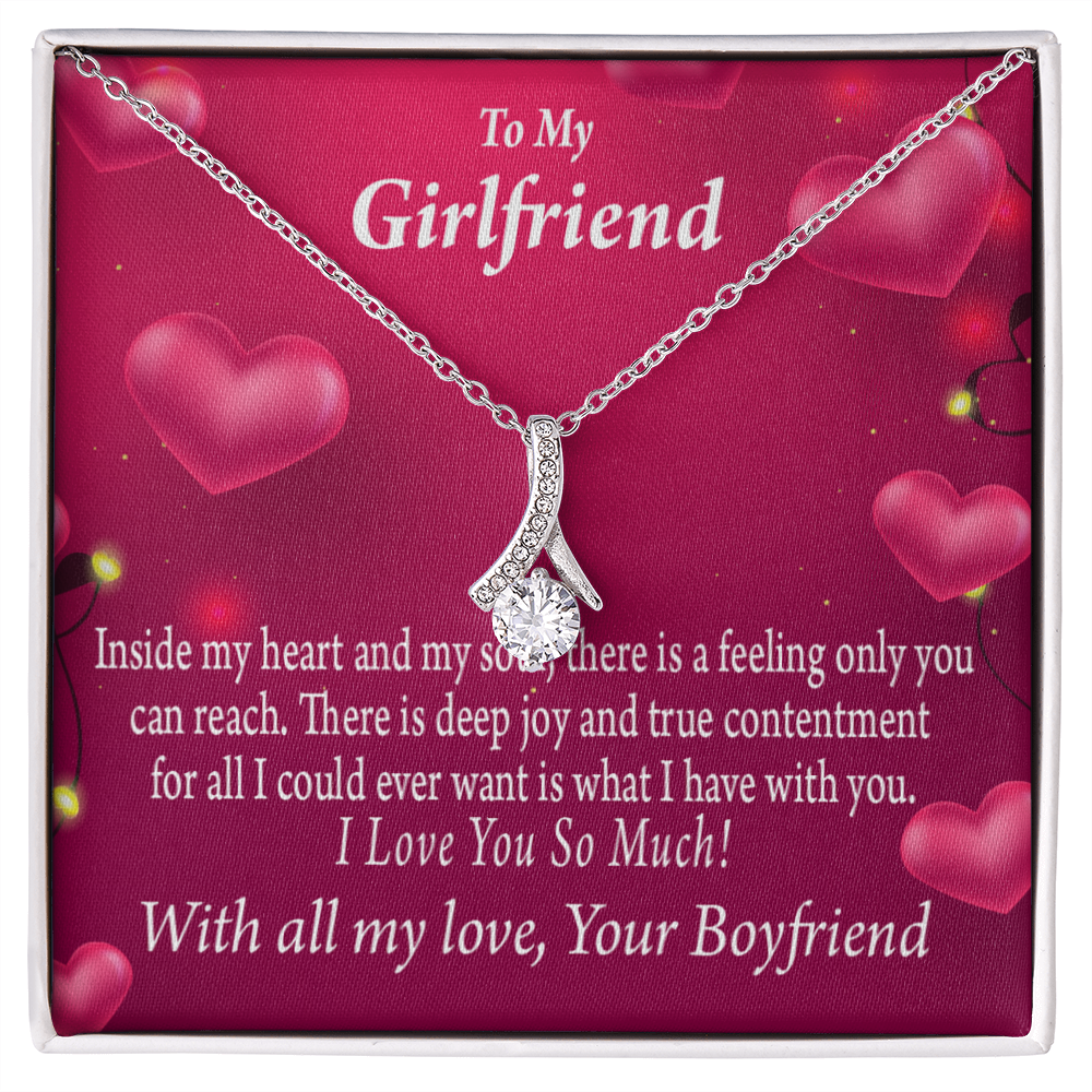 To My Girlfriend Girlfriend Deep Joy And True Contentment Alluring Ribbon Necklace Message Card-Express Your Love Gifts