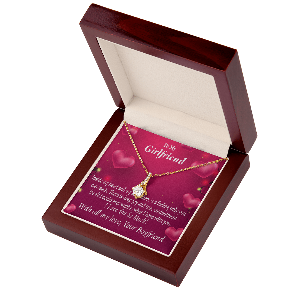To My Girlfriend Girlfriend Deep Joy And True Contentment Alluring Ribbon Necklace Message Card-Express Your Love Gifts