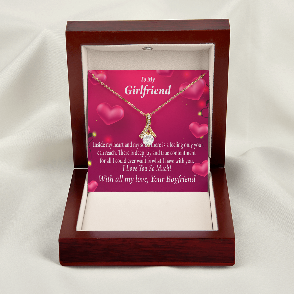To My Girlfriend Girlfriend Deep Joy And True Contentment Alluring Ribbon Necklace Message Card-Express Your Love Gifts