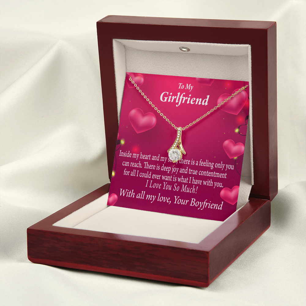 To My Girlfriend Girlfriend Deep Joy And True Contentment Alluring Ribbon Necklace Message Card-Express Your Love Gifts