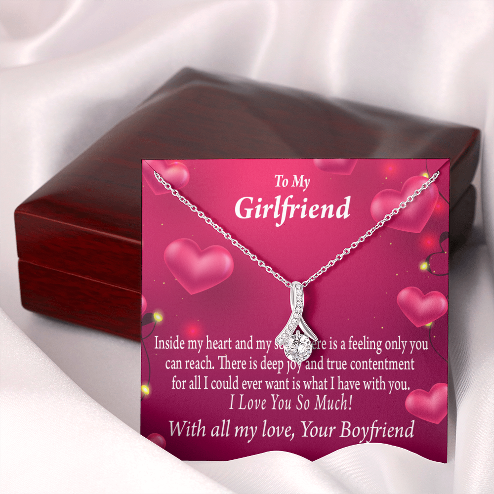 To My Girlfriend Girlfriend Deep Joy And True Contentment Alluring Ribbon Necklace Message Card-Express Your Love Gifts