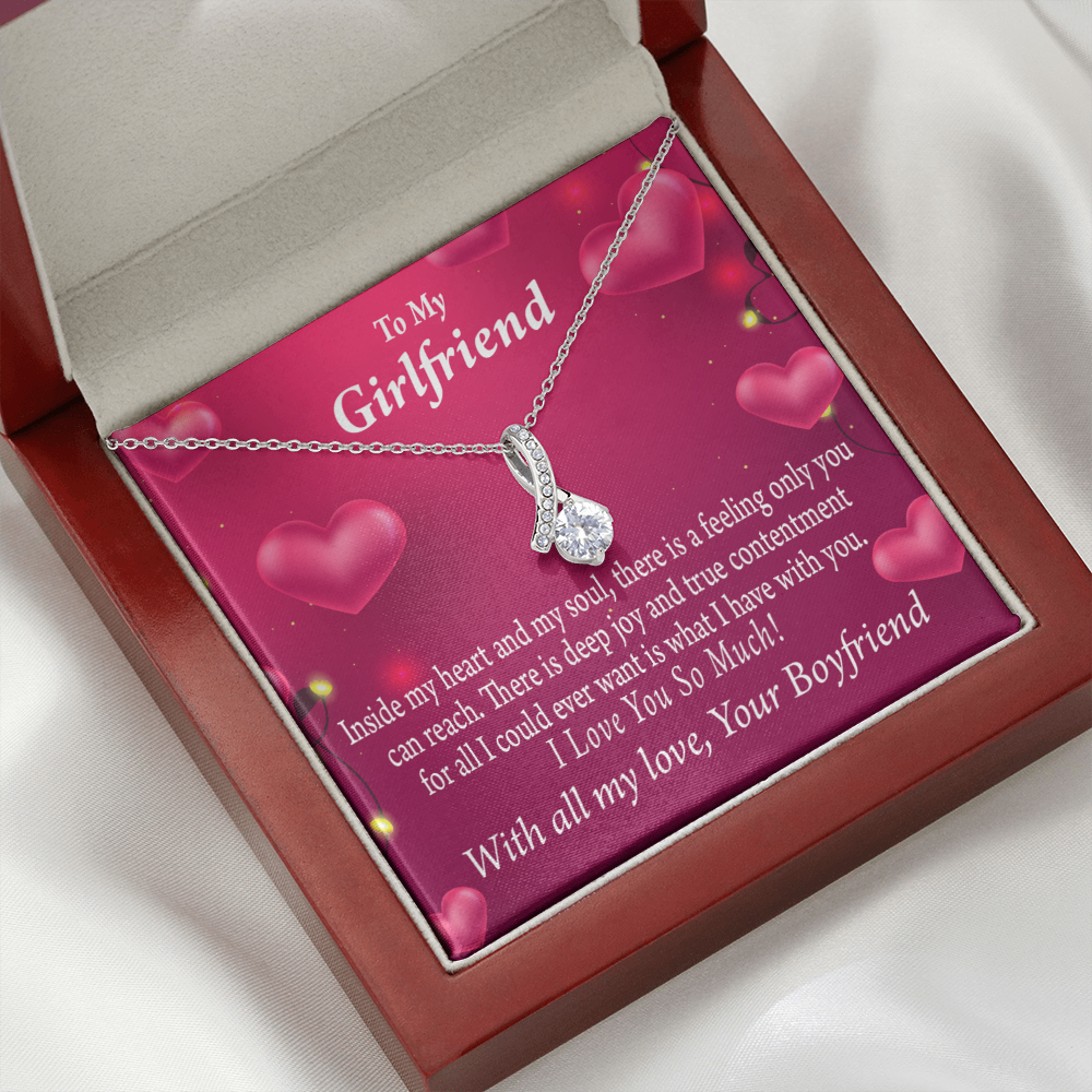 To My Girlfriend Girlfriend Deep Joy And True Contentment Alluring Ribbon Necklace Message Card-Express Your Love Gifts