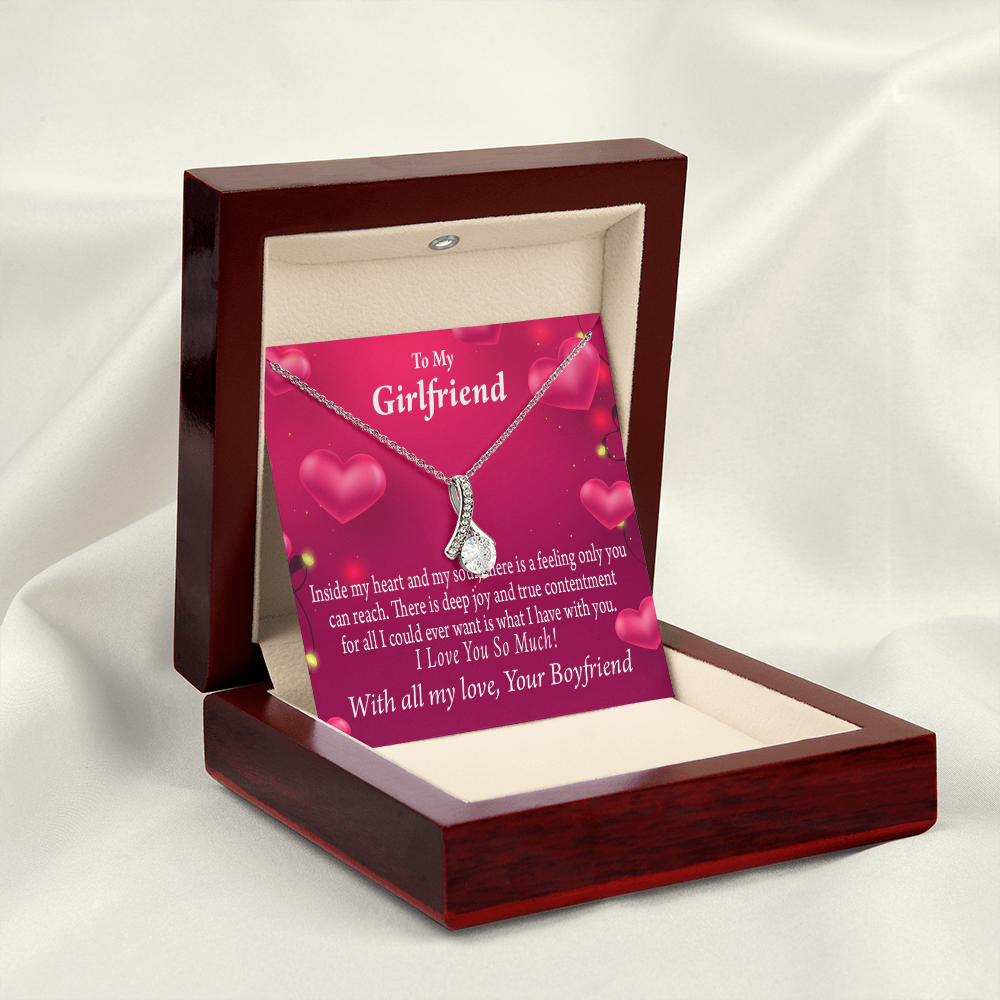 To My Girlfriend Girlfriend Deep Joy And True Contentment Alluring Ribbon Necklace Message Card-Express Your Love Gifts