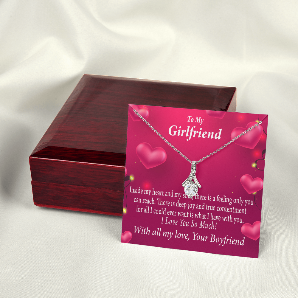 To My Girlfriend Girlfriend Deep Joy And True Contentment Alluring Ribbon Necklace Message Card-Express Your Love Gifts