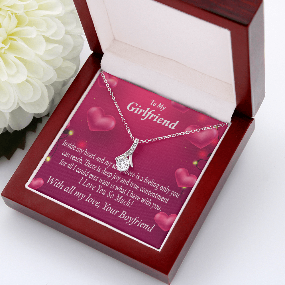 To My Girlfriend Girlfriend Deep Joy And True Contentment Alluring Ribbon Necklace Message Card-Express Your Love Gifts