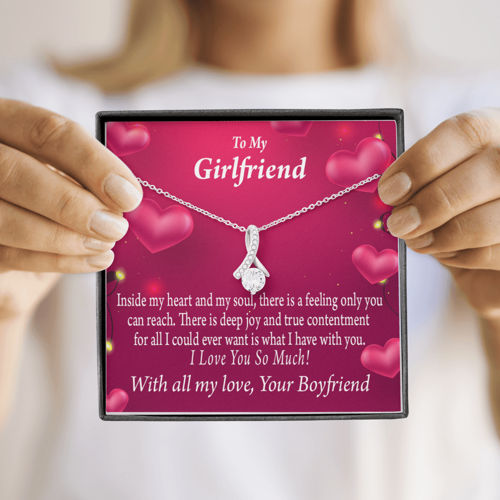 To My Girlfriend Girlfriend Deep Joy And True Contentment Alluring Ribbon Necklace Message Card-Express Your Love Gifts