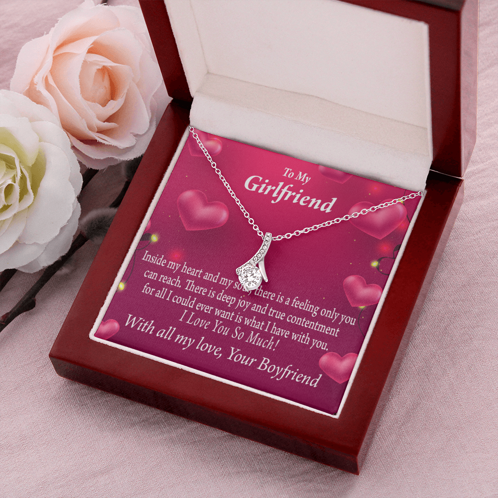 To My Girlfriend Girlfriend Deep Joy And True Contentment Alluring Ribbon Necklace Message Card-Express Your Love Gifts