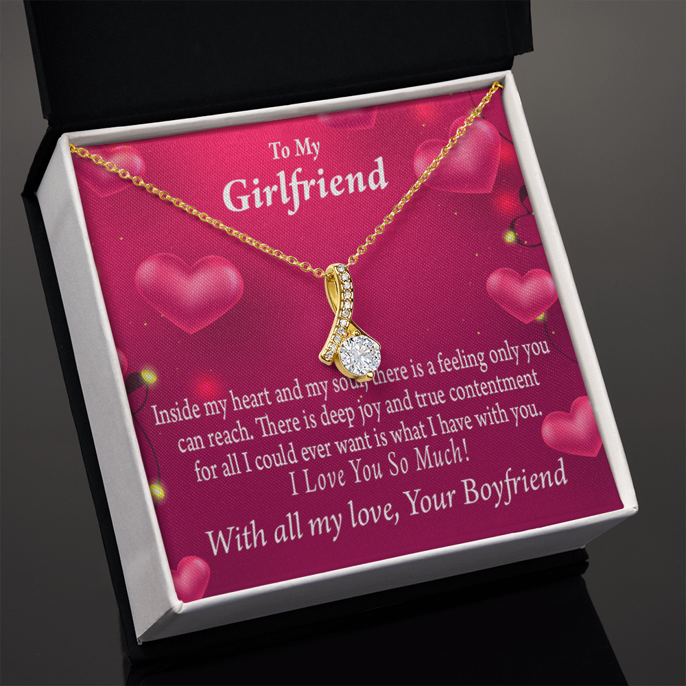 To My Girlfriend Girlfriend Deep Joy And True Contentment Alluring Ribbon Necklace Message Card-Express Your Love Gifts