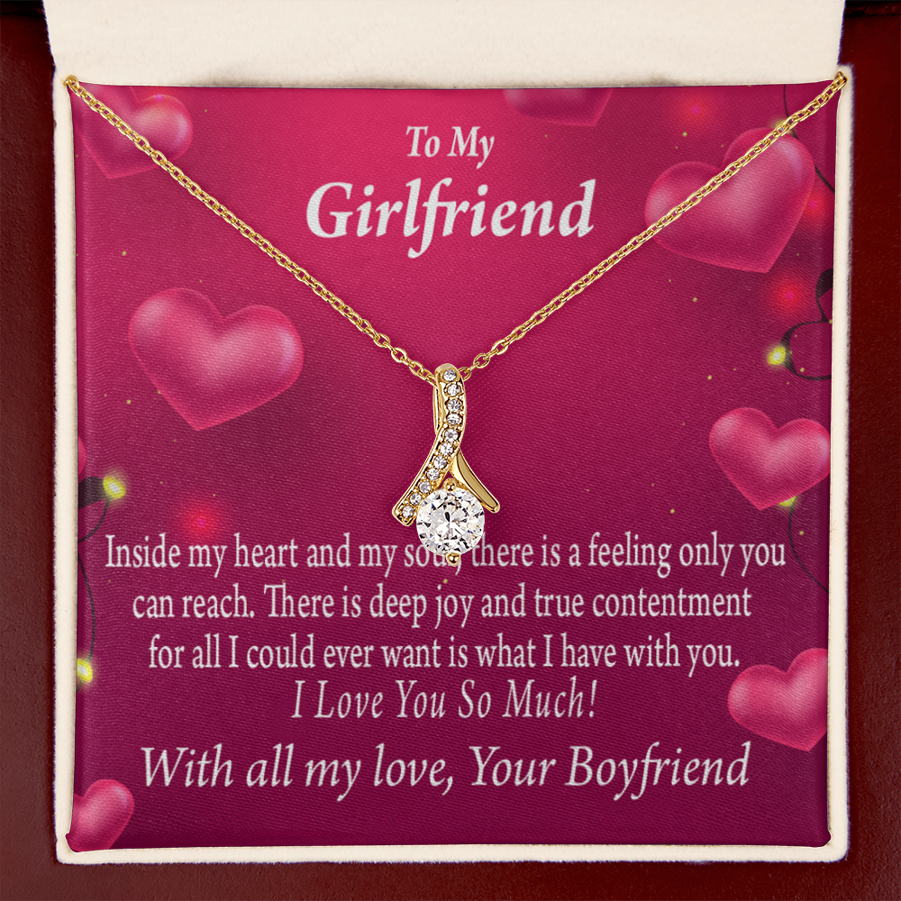To My Girlfriend Girlfriend Deep Joy And True Contentment Alluring Ribbon Necklace Message Card-Express Your Love Gifts