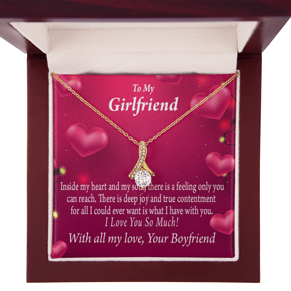To My Girlfriend Girlfriend Deep Joy And True Contentment Alluring Ribbon Necklace Message Card-Express Your Love Gifts