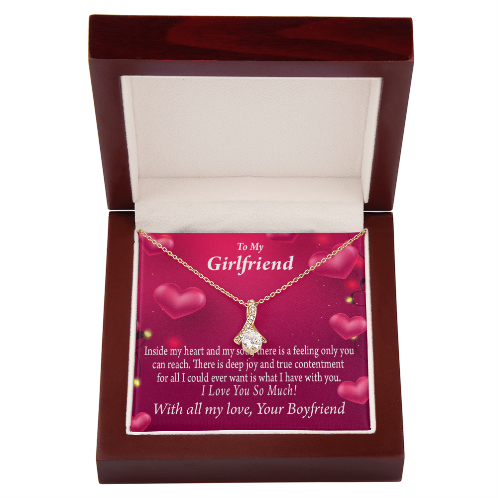 To My Girlfriend Girlfriend Deep Joy And True Contentment Alluring Ribbon Necklace Message Card-Express Your Love Gifts