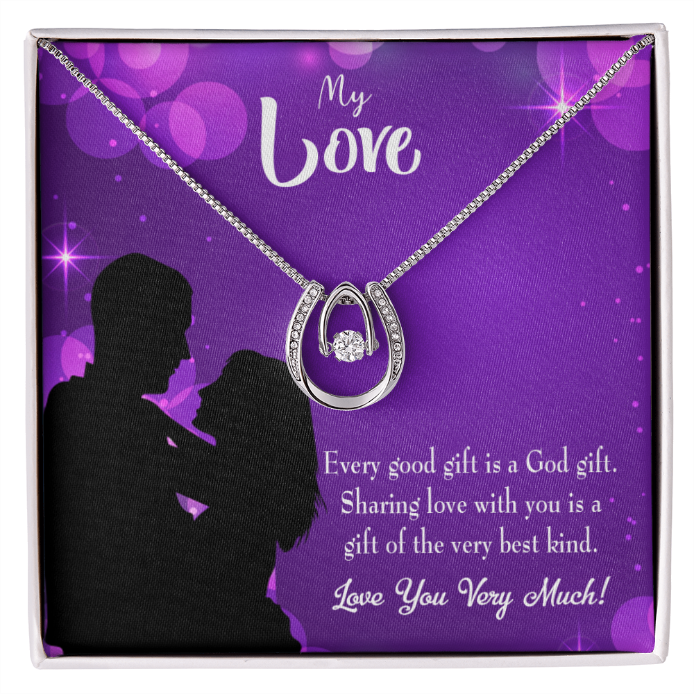 To My Girlfriend Good Gift Lucky Horseshoe Necklace Message Card 14k w CZ Crystals-Express Your Love Gifts
