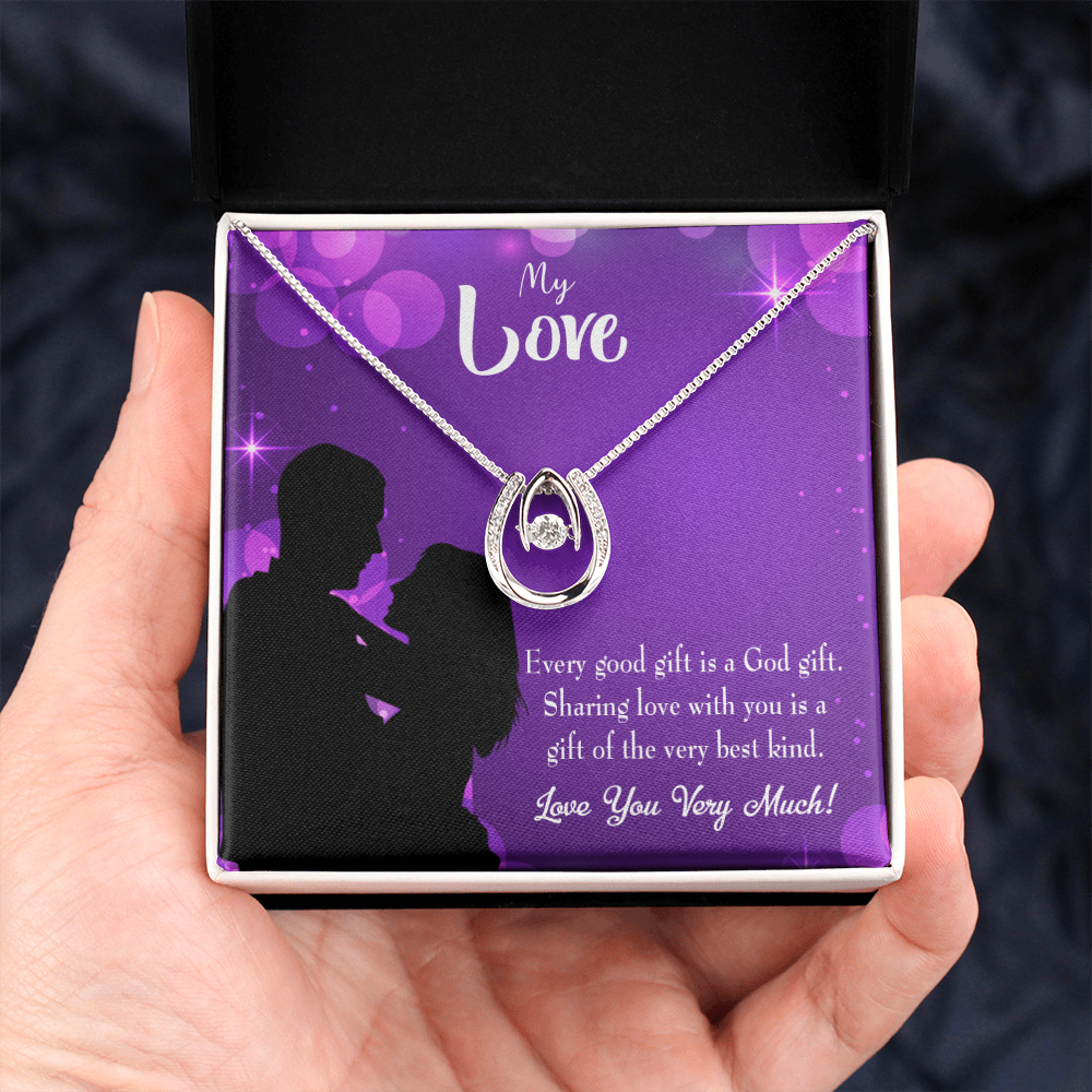To My Girlfriend Good Gift Lucky Horseshoe Necklace Message Card 14k w CZ Crystals-Express Your Love Gifts