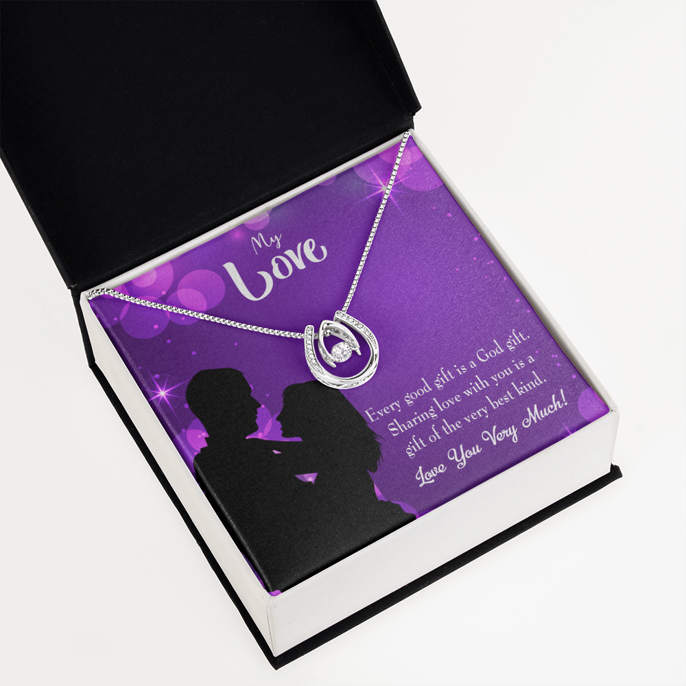 To My Girlfriend Good Gift Lucky Horseshoe Necklace Message Card 14k w CZ Crystals-Express Your Love Gifts