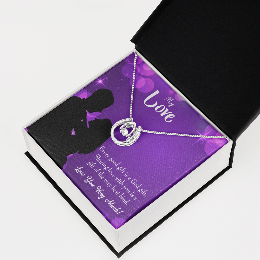 To My Girlfriend Good Gift Lucky Horseshoe Necklace Message Card 14k w CZ Crystals-Express Your Love Gifts