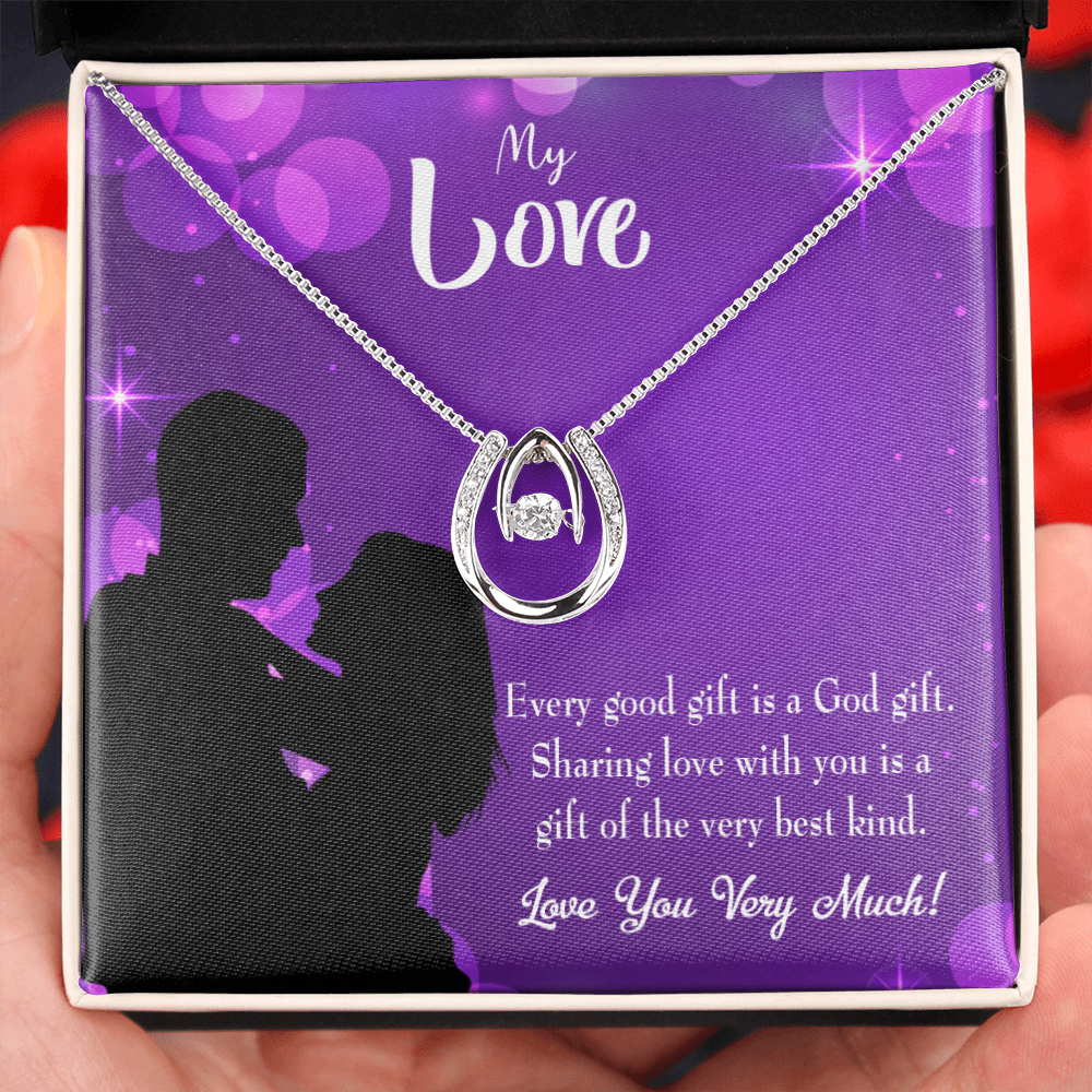 To My Girlfriend Good Gift Lucky Horseshoe Necklace Message Card 14k w CZ Crystals-Express Your Love Gifts