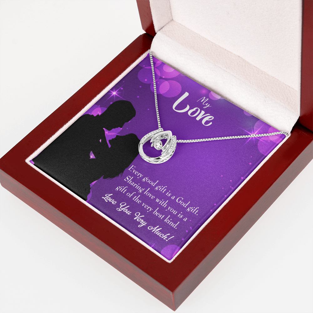 To My Girlfriend Good Gift Lucky Horseshoe Necklace Message Card 14k w CZ Crystals-Express Your Love Gifts