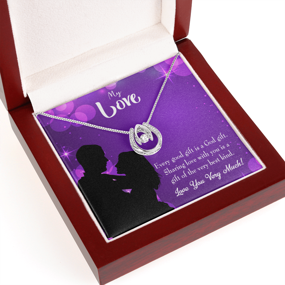 To My Girlfriend Good Gift Lucky Horseshoe Necklace Message Card 14k w CZ Crystals-Express Your Love Gifts