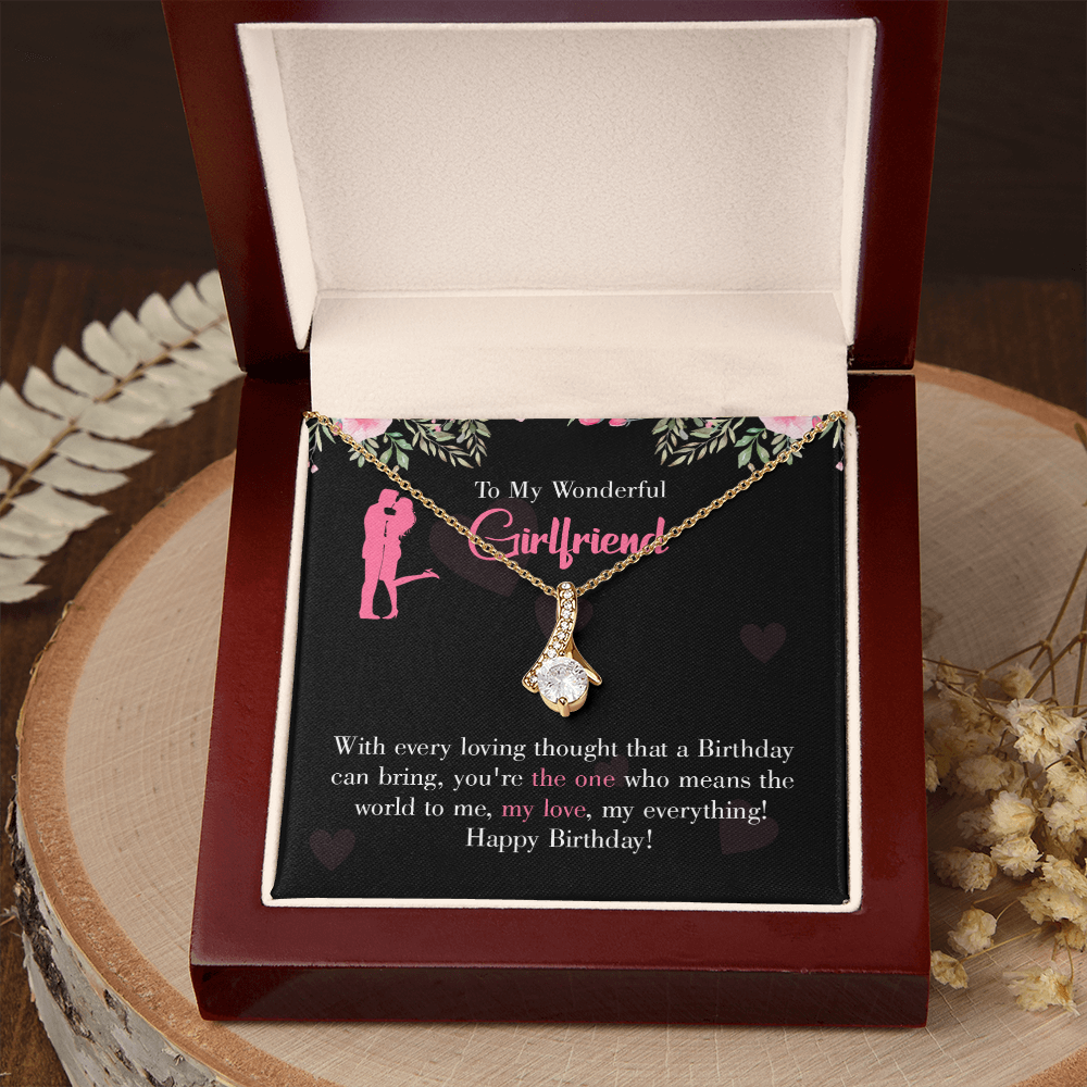 To My Girlfriend Happy Birthday! Alluring Ribbon Necklace Message Card-Express Your Love Gifts