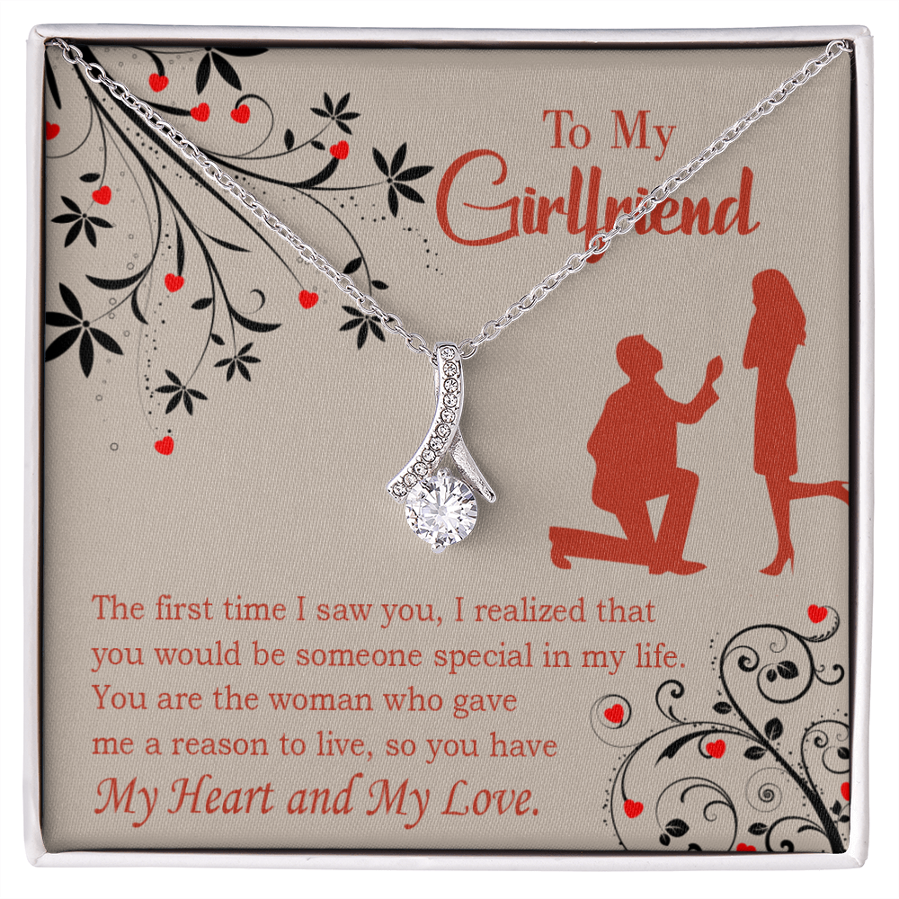 To My Girlfriend Heart and Love Alluring Ribbon Necklace Message Card-Express Your Love Gifts