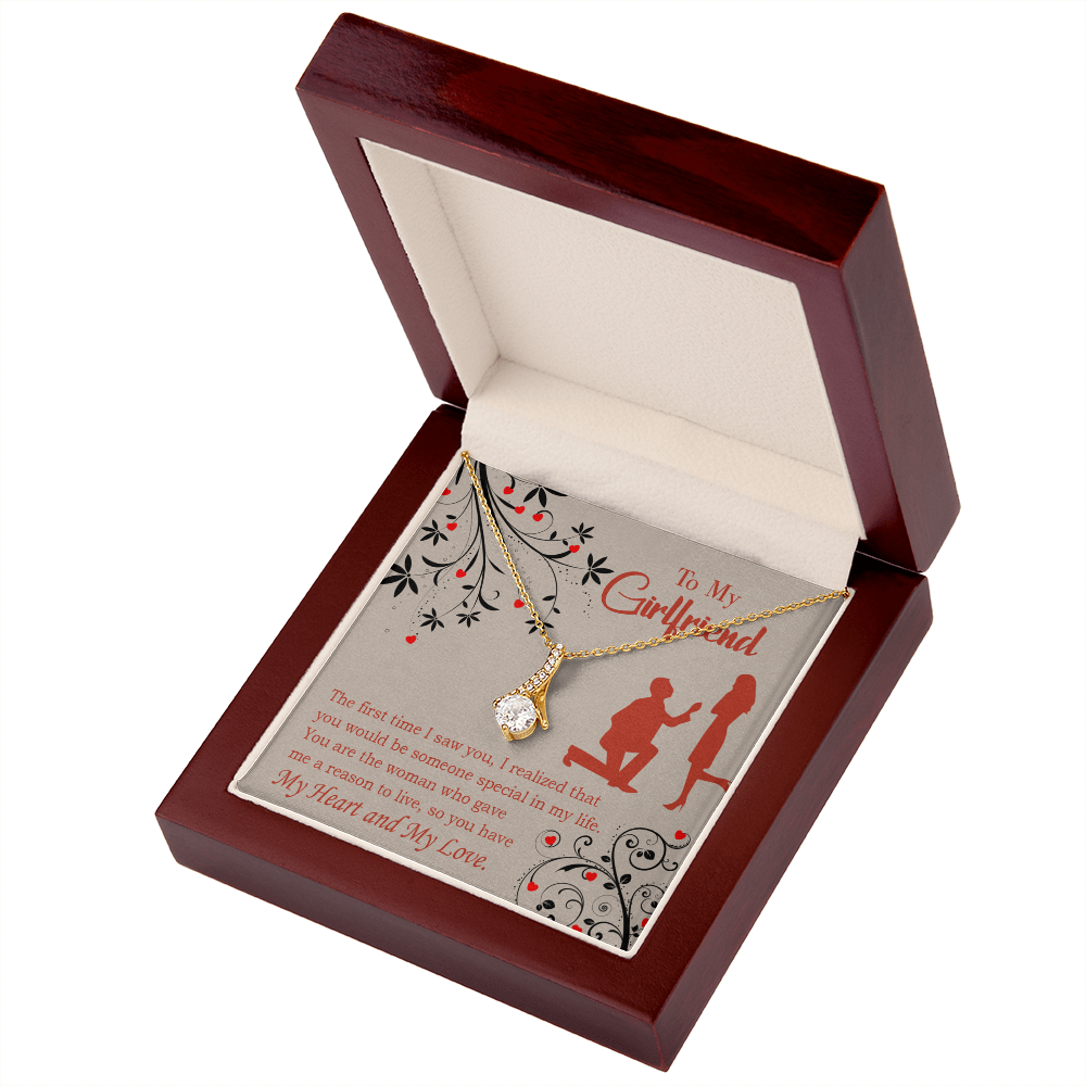 To My Girlfriend Heart and Love Alluring Ribbon Necklace Message Card-Express Your Love Gifts
