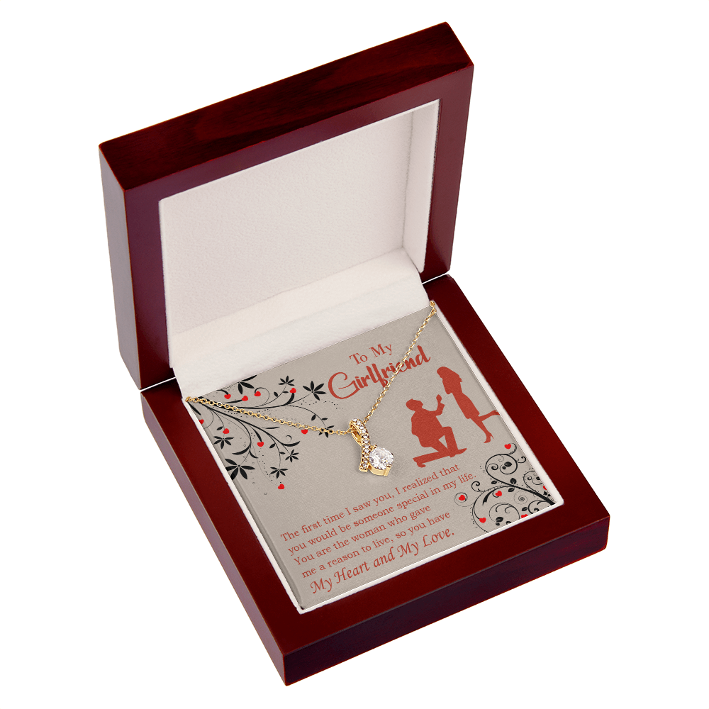 To My Girlfriend Heart and Love Alluring Ribbon Necklace Message Card-Express Your Love Gifts