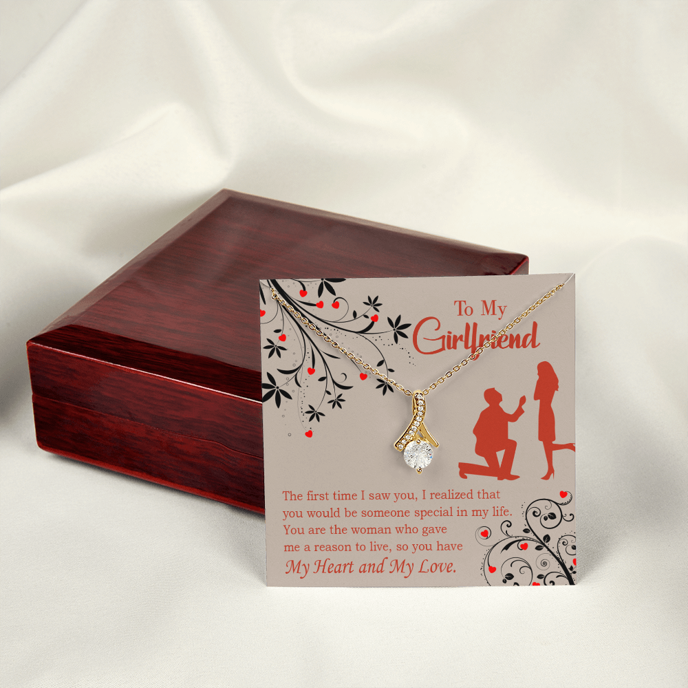 To My Girlfriend Heart and Love Alluring Ribbon Necklace Message Card-Express Your Love Gifts