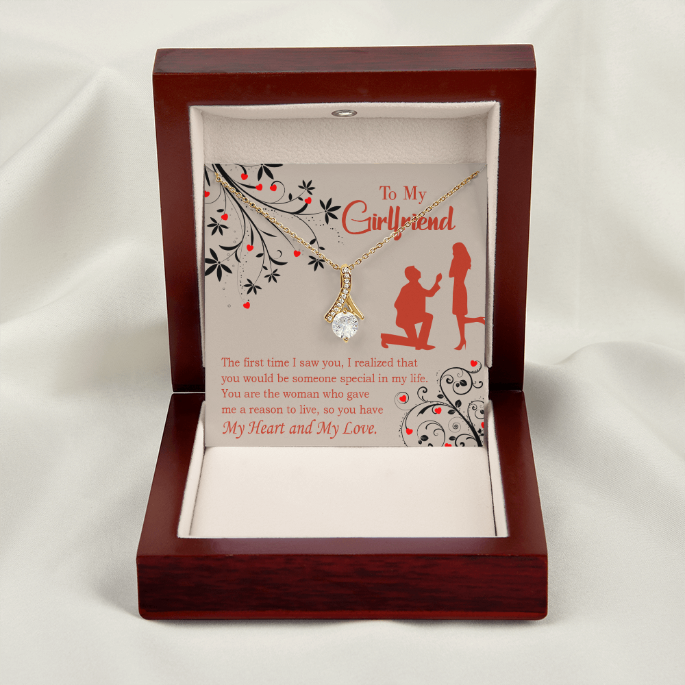 To My Girlfriend Heart and Love Alluring Ribbon Necklace Message Card-Express Your Love Gifts
