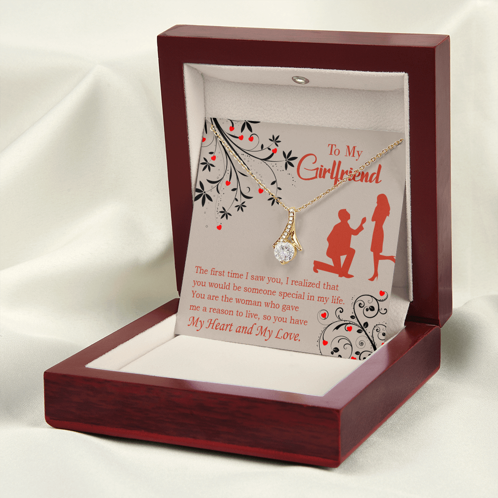 To My Girlfriend Heart and Love Alluring Ribbon Necklace Message Card-Express Your Love Gifts