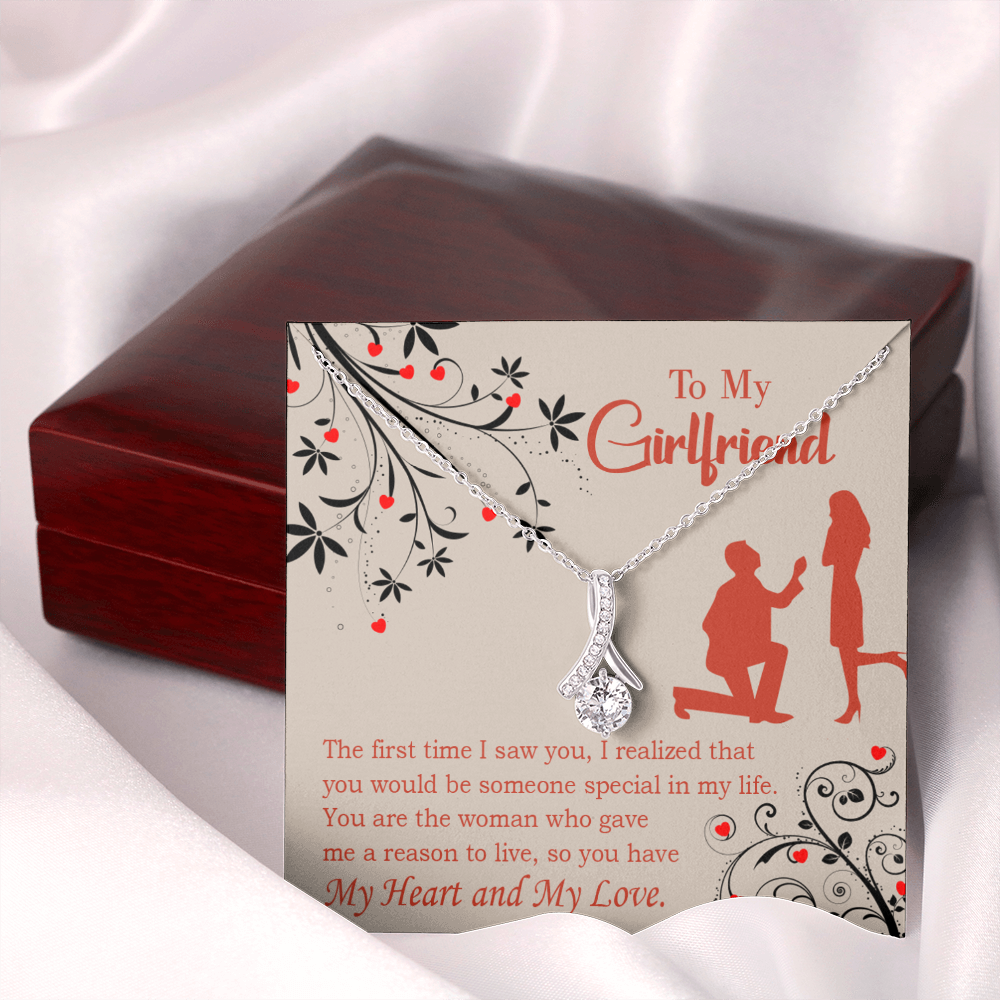 To My Girlfriend Heart and Love Alluring Ribbon Necklace Message Card-Express Your Love Gifts