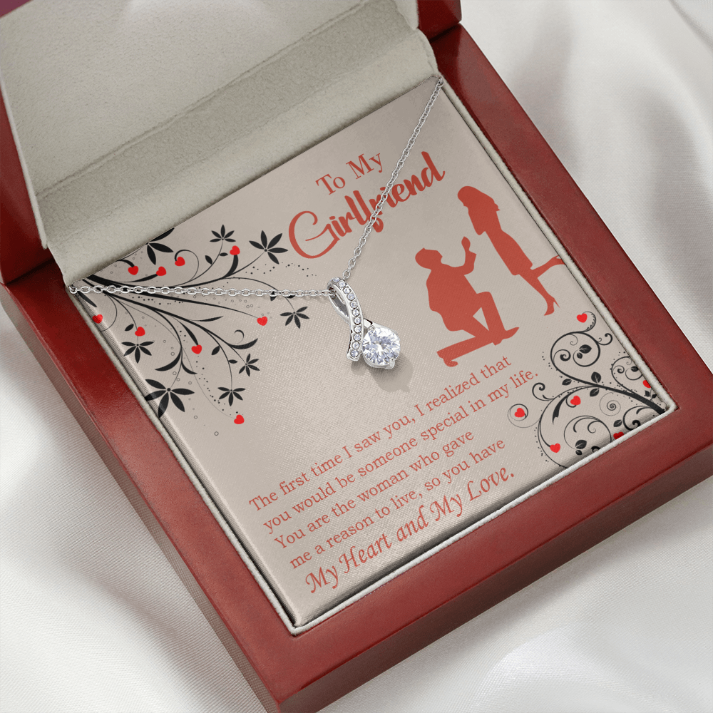 To My Girlfriend Heart and Love Alluring Ribbon Necklace Message Card-Express Your Love Gifts