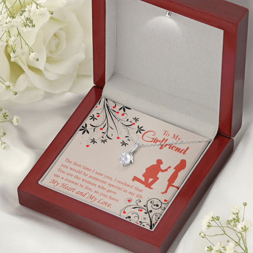To My Girlfriend Heart and Love Alluring Ribbon Necklace Message Card-Express Your Love Gifts